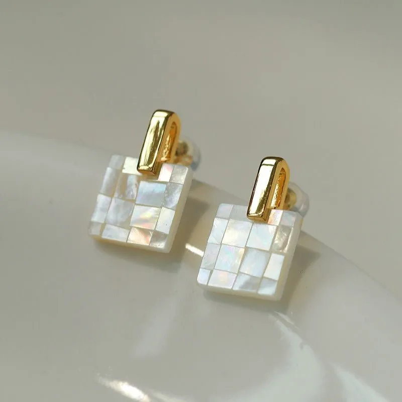 Patchwork Mother-of-Pearl Checkerboard Earrings