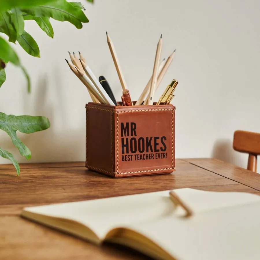 Personalised Leather Pen Pot Desk Accessory