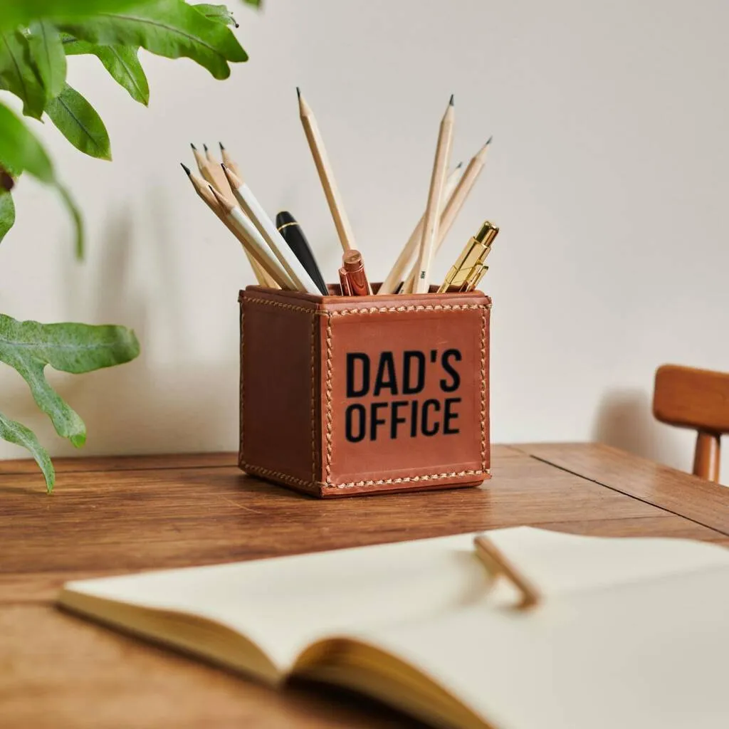 Personalised Leather Pen Pot Desk Accessory