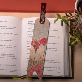 Personalized Leather Bookmark - Field of Poppies