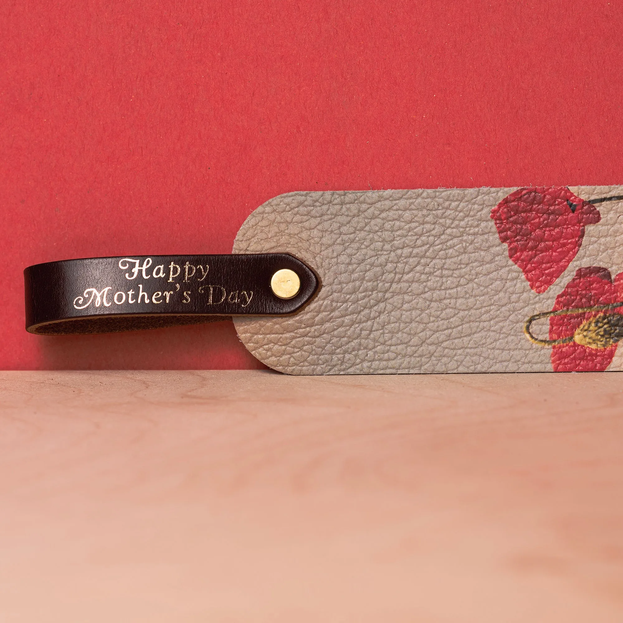 Personalized Leather Bookmark - Field of Poppies