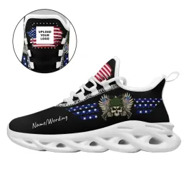 Personalized Veteran Sneakers, Custom Skull with Flag Shoes, Gift for Dad, Son, Brother