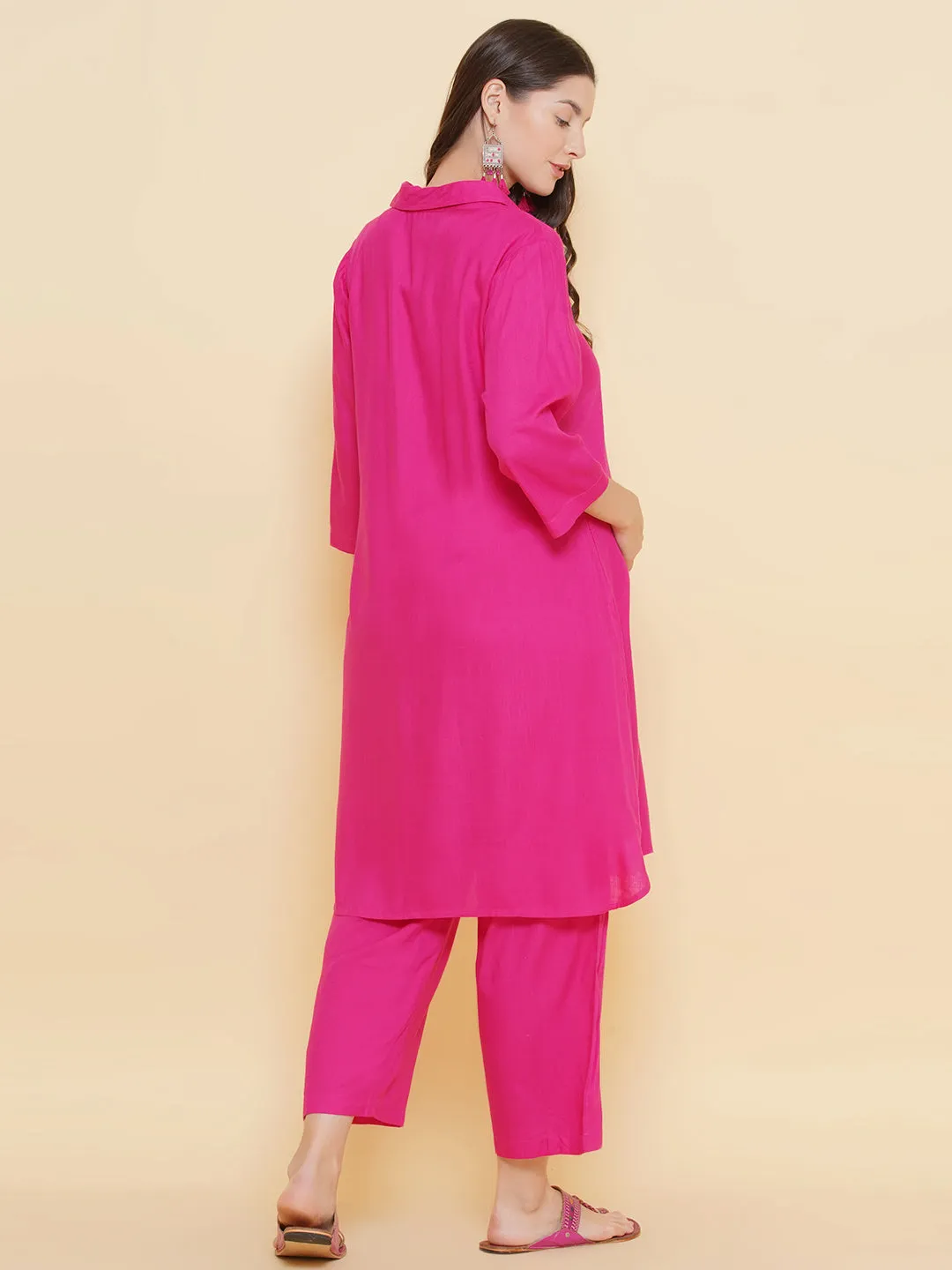 Pink Shirt Collar Maternity & Nursing Kurta Set