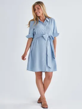 Poppy Maternity Tencel Shirt Dress In Blue