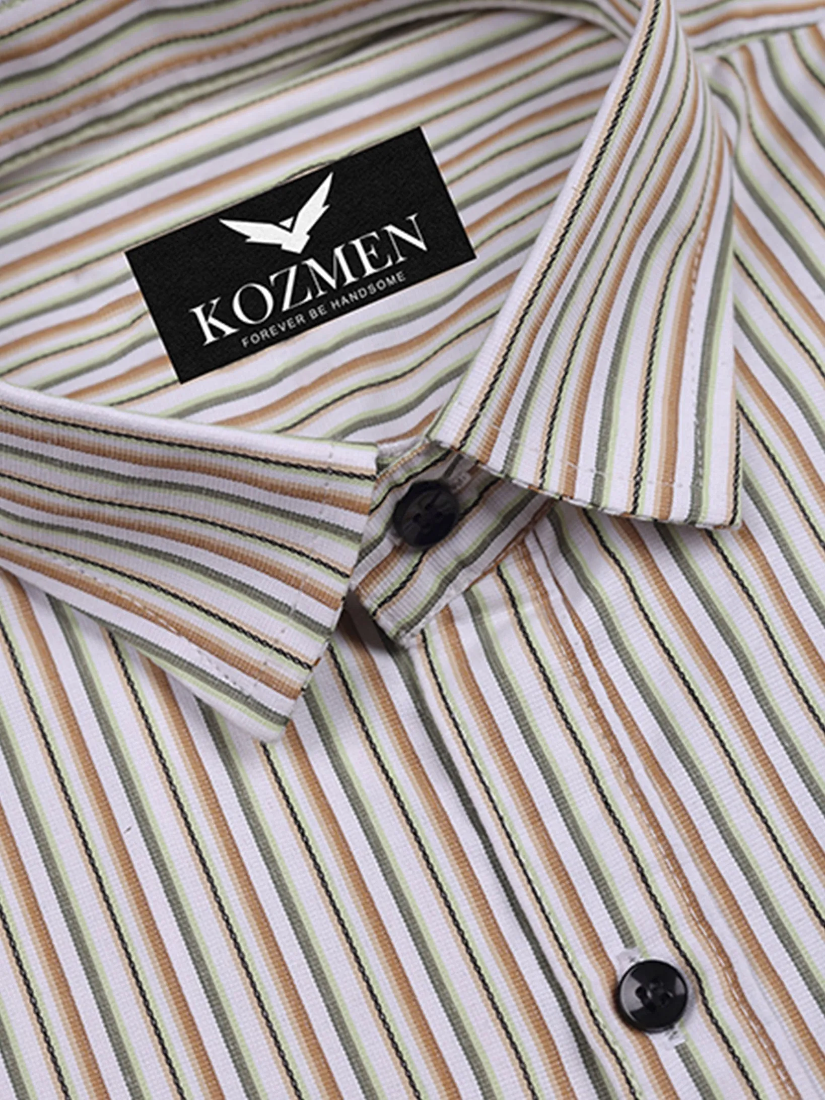 Premium Orange Pista And Black Strips Cotton Shirt