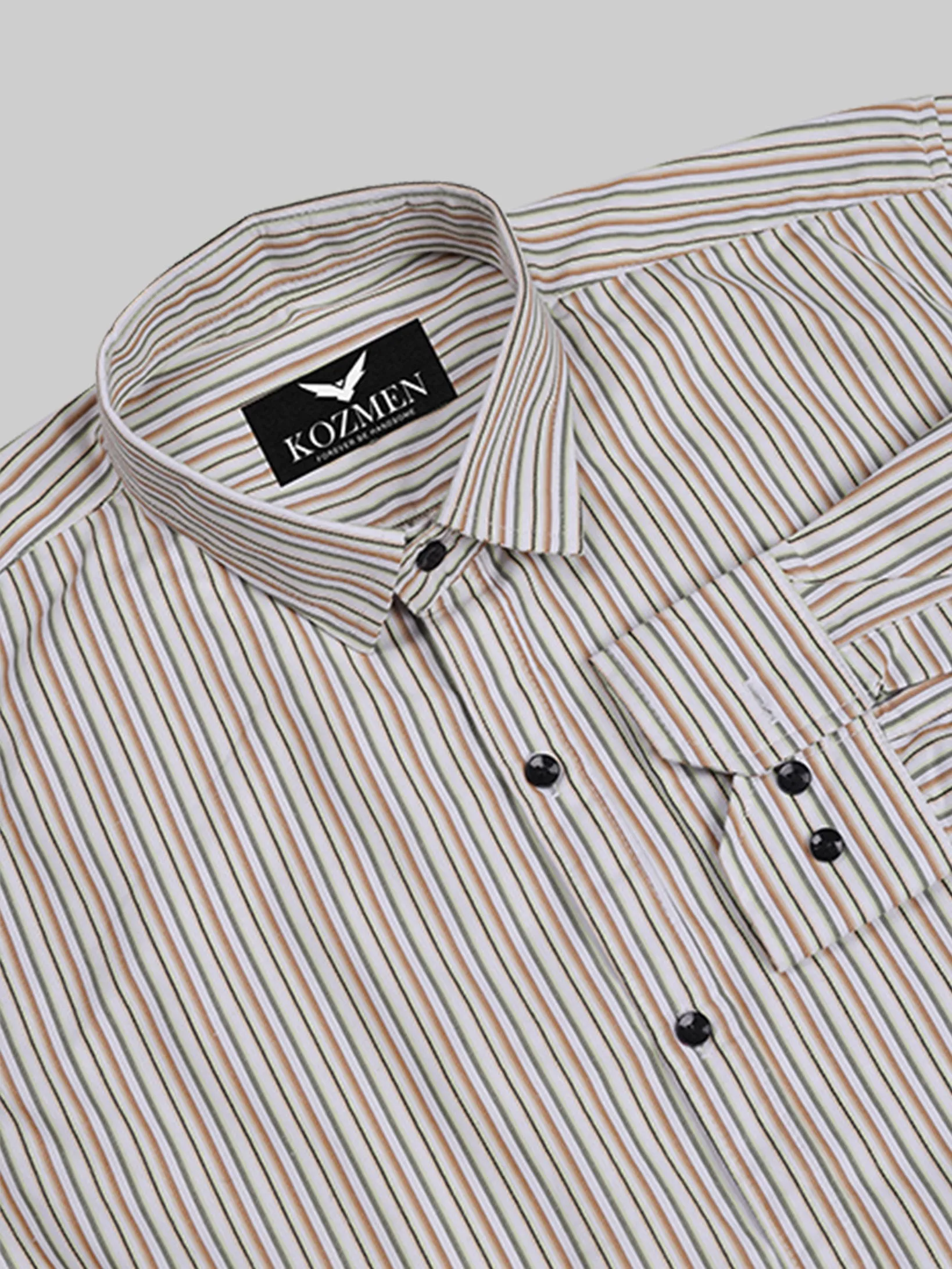 Premium Orange Pista And Black Strips Cotton Shirt