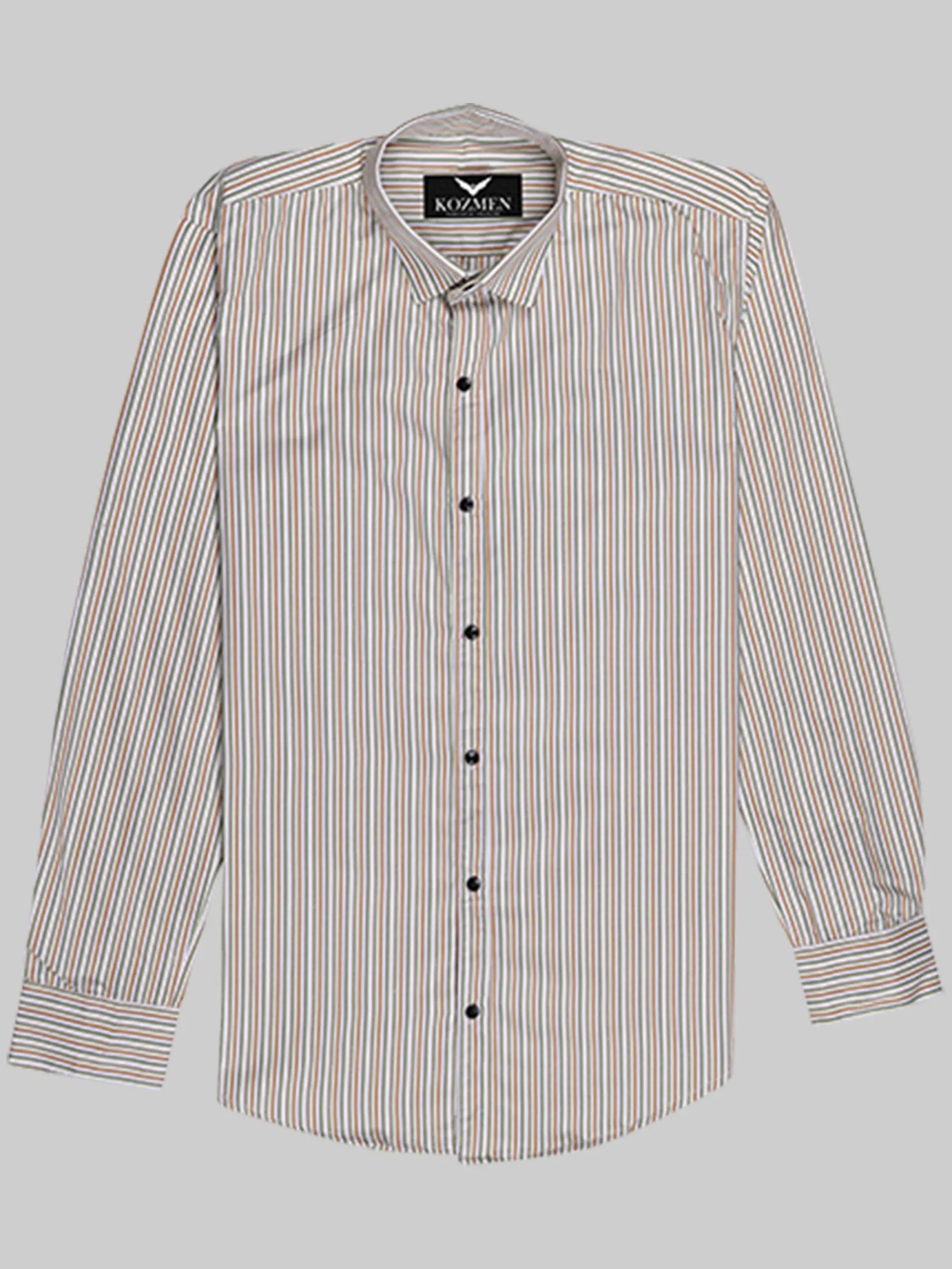 Premium Orange Pista And Black Strips Cotton Shirt