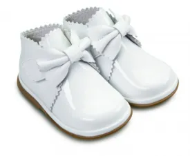 Sharon Boots White PATENT Leather Velcro Boots with Bow