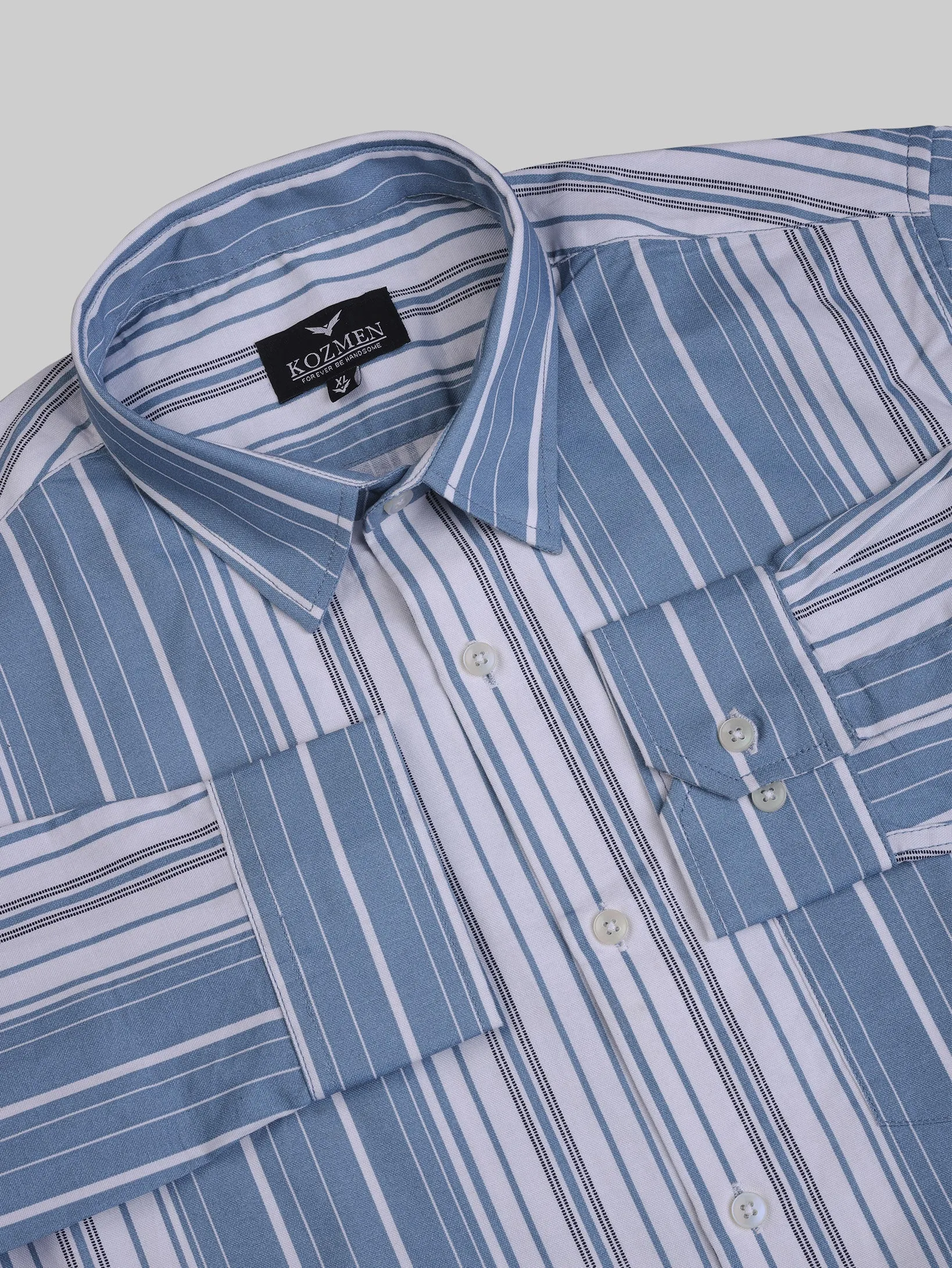 Sky Blue Color Balanced Striped Oxford Print Cotton Shirt