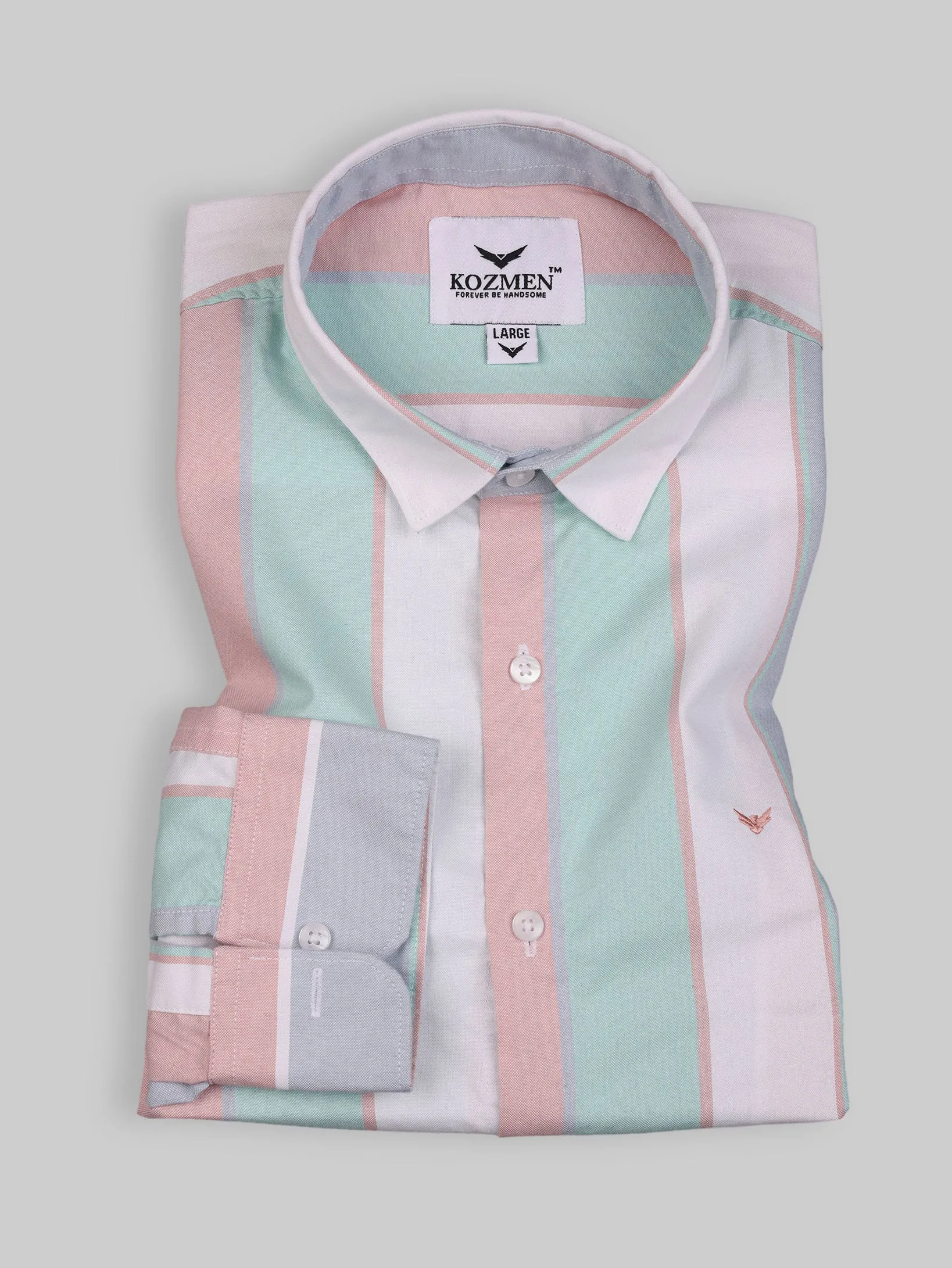 Sky,Pink & Sea Foam Green Striped Cotton Shirt