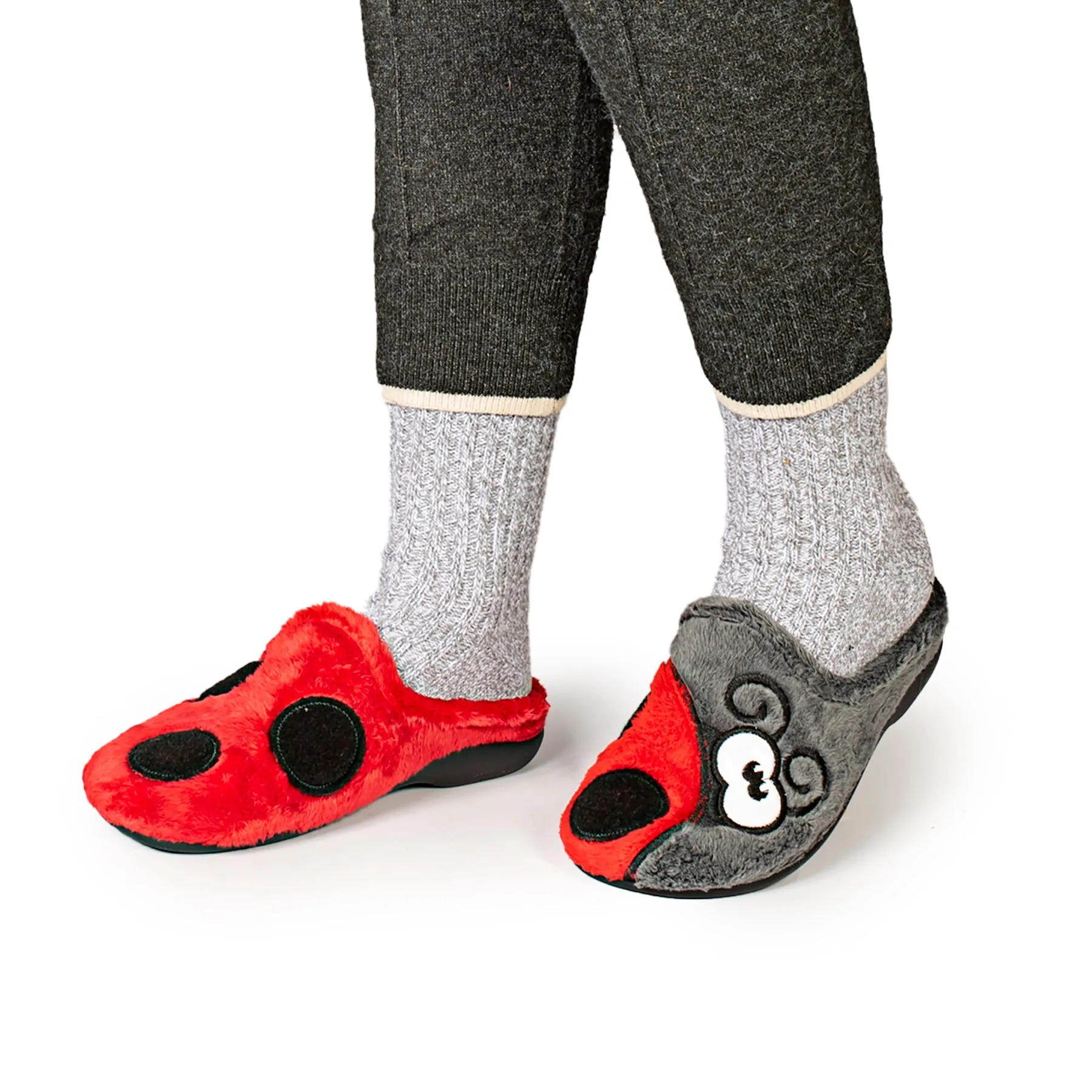 Slippers Mariquita Gris y Rojo