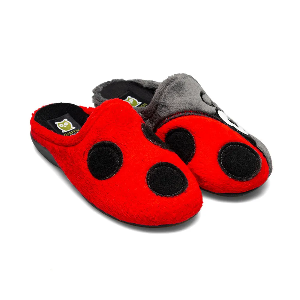 Slippers Mariquita Gris y Rojo