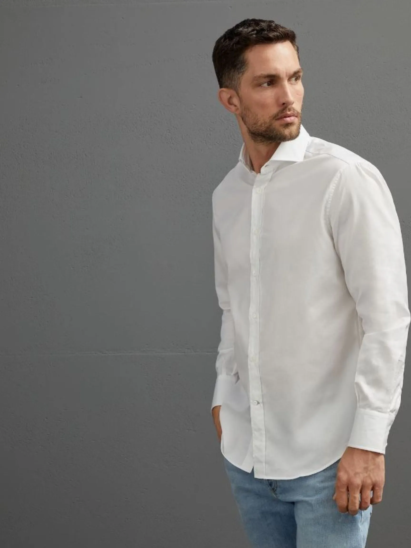 Spread Collar Cotton Sport Shirt | White