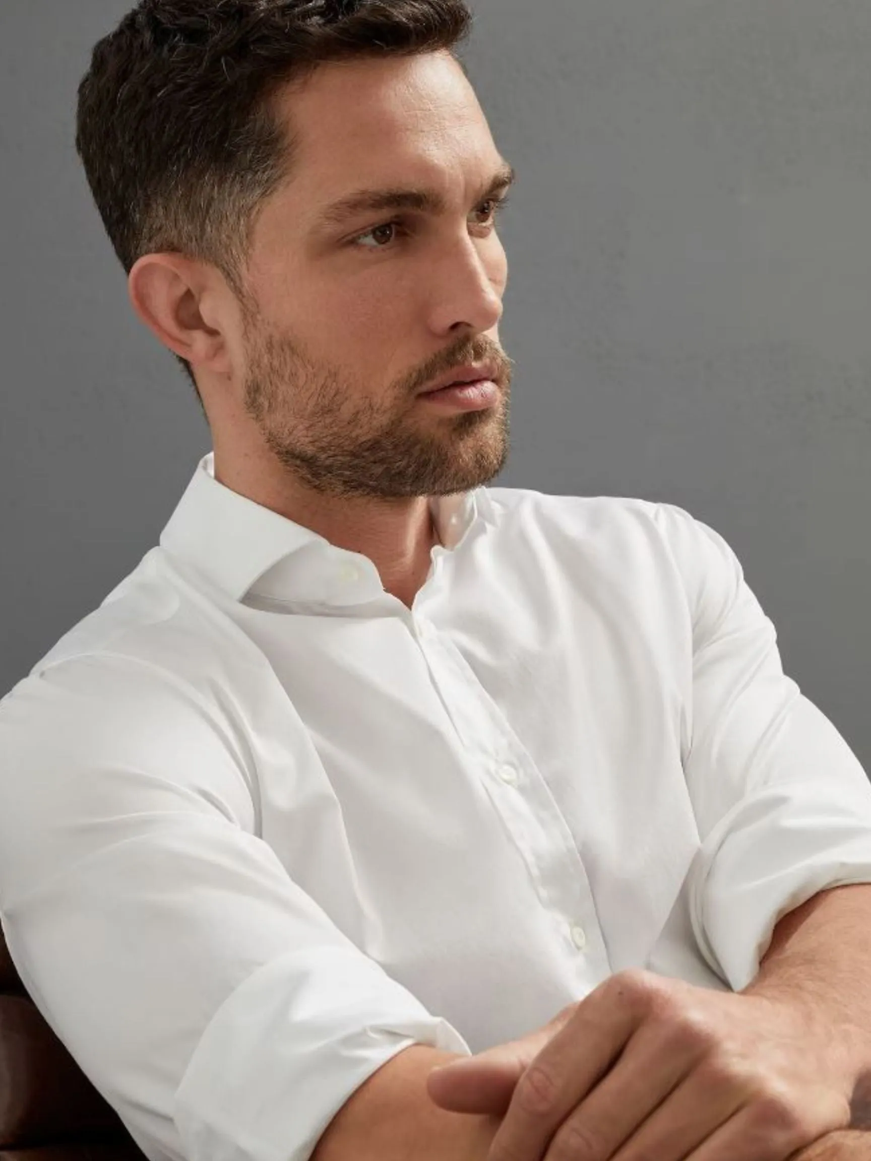 Spread Collar Cotton Sport Shirt | White