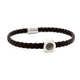 Stainless Steel Braided Brown Leather Bracelet with Black Mother of Pearl