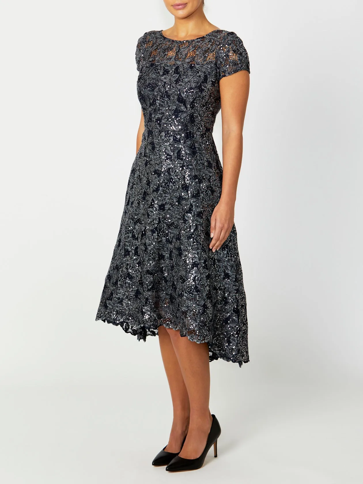 Stellar Navy Sequin A-Line Dress