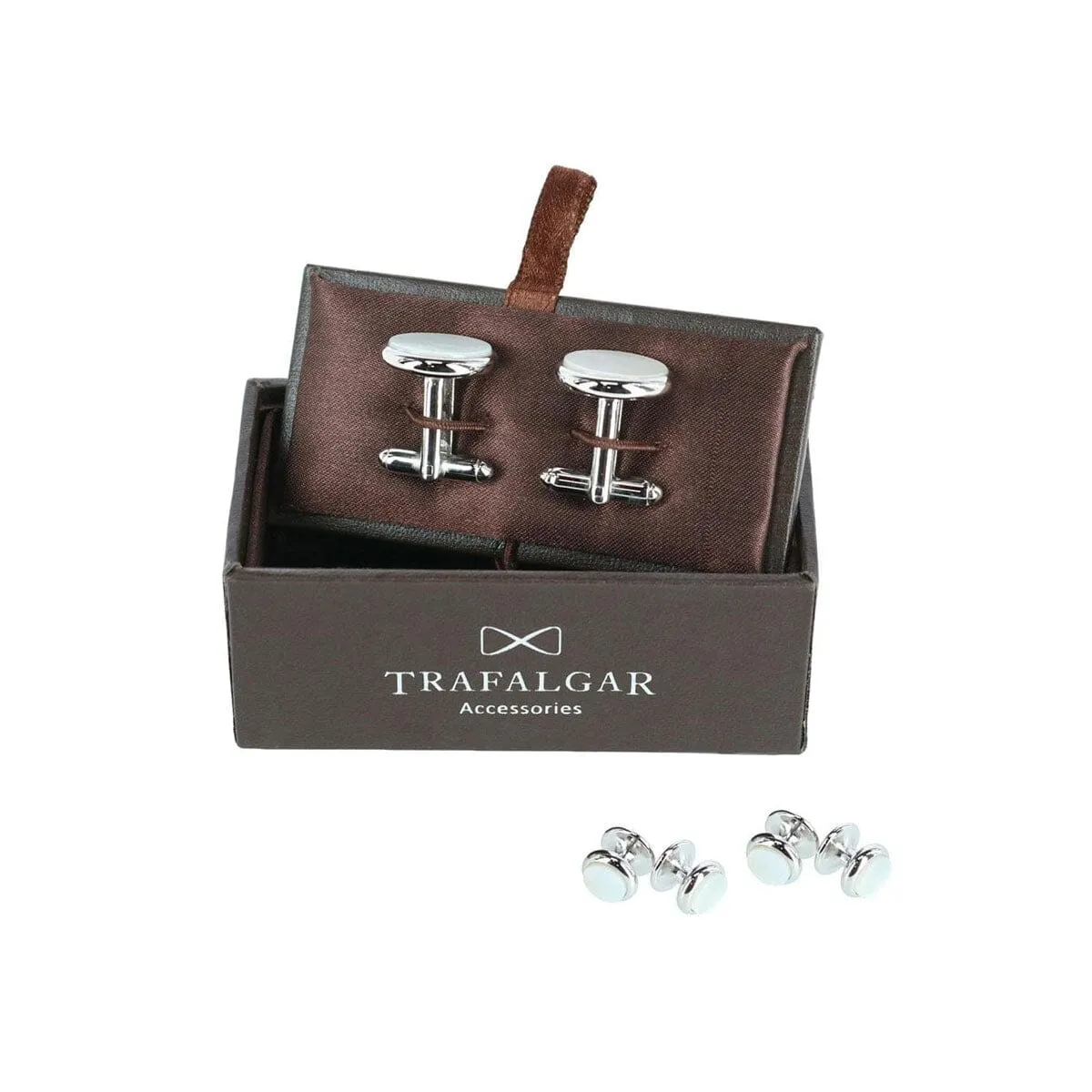 Trafalgar Sutton Round Mother of Pearl Stud & Cufflinks Formal Set