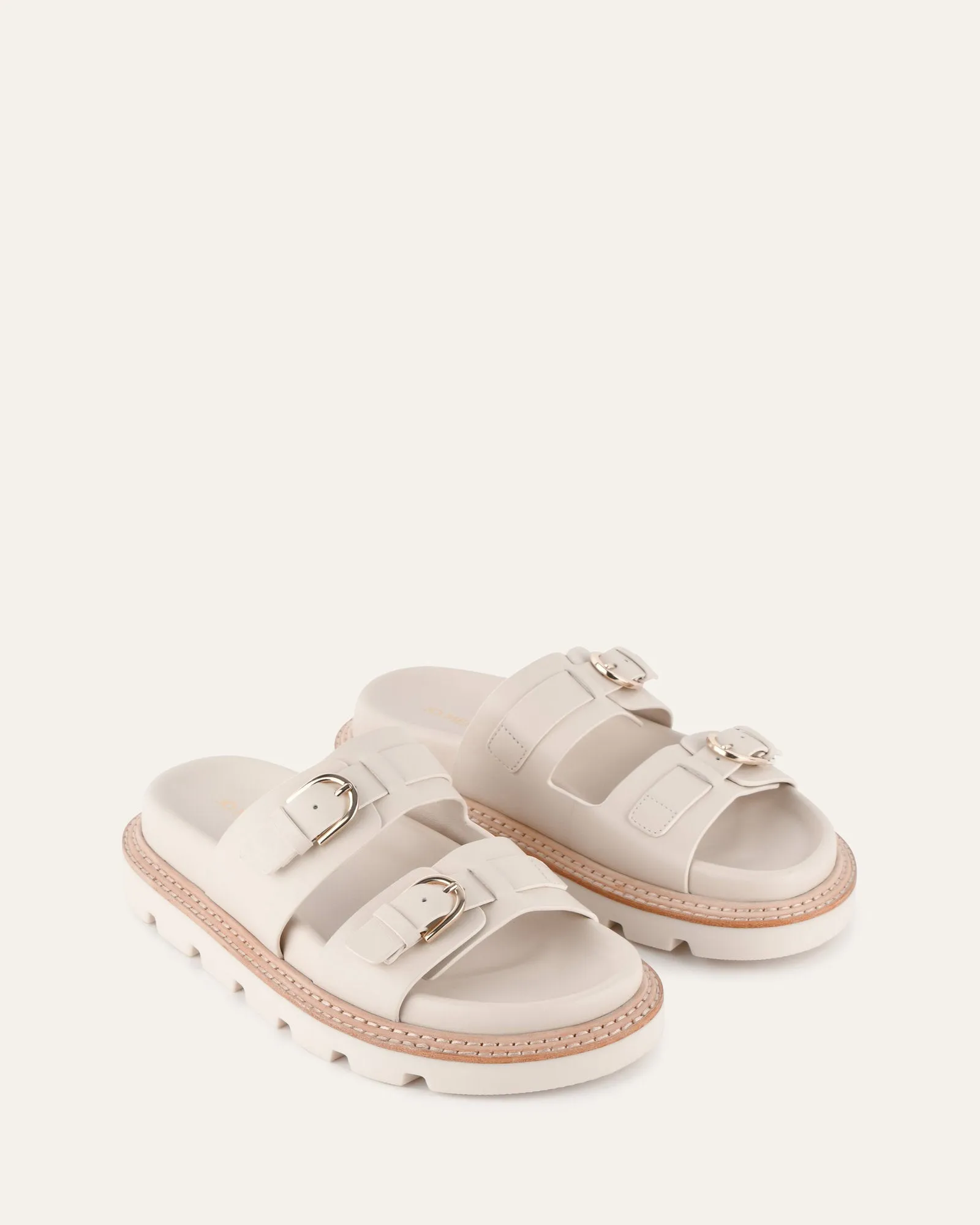 VICHY FLAT SANDALS OFF WHITE LEATHER