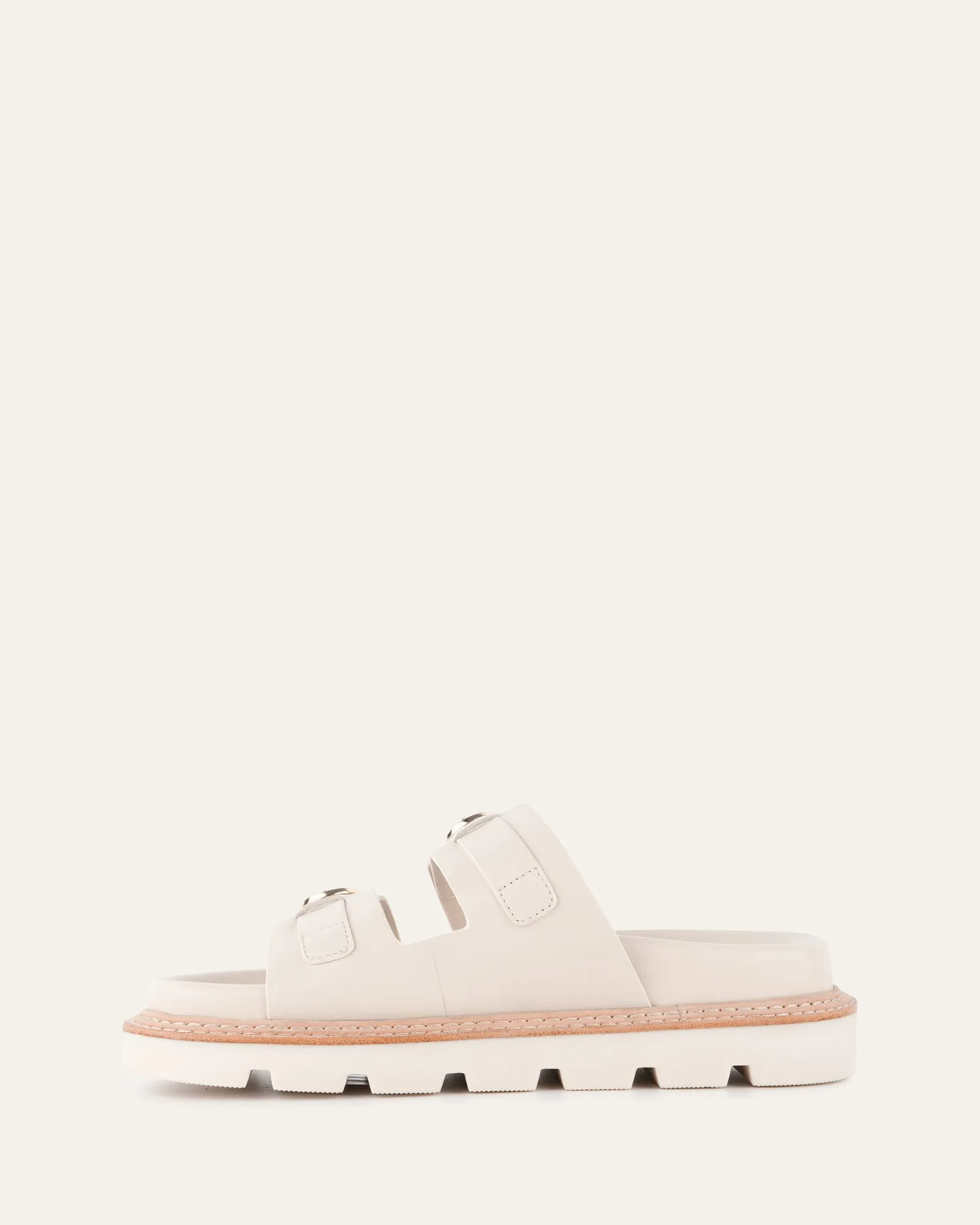 VICHY FLAT SANDALS OFF WHITE LEATHER