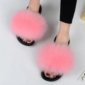 Women Casual Real Fox Fur Slippers