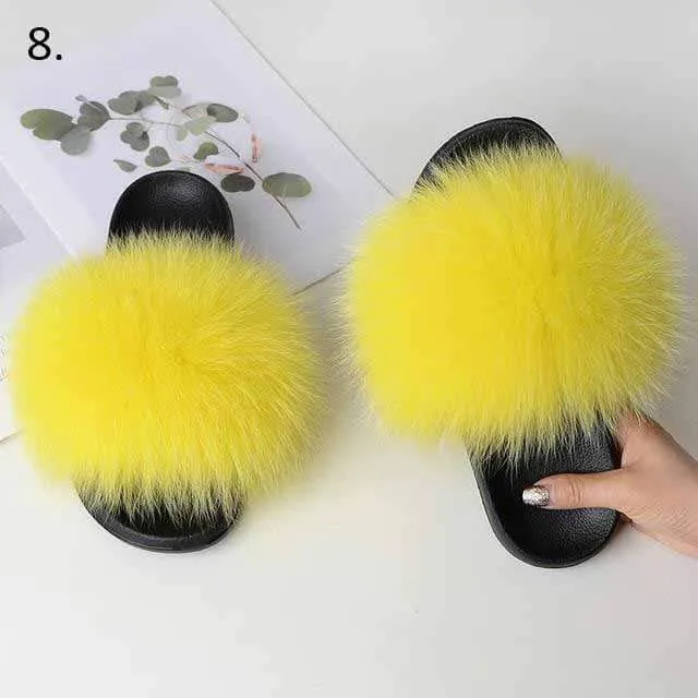 Women Casual Real Fox Fur Slippers