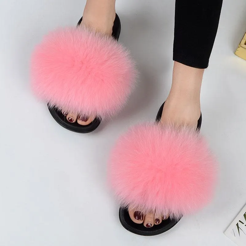 Women Casual Real Fox Fur Slippers