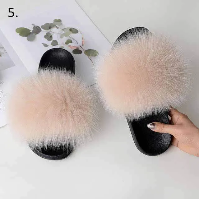 Women Casual Real Fox Fur Slippers